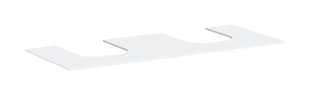 Weißes Konsolenelement mit zwei Ausschnitten, geeignet für Aufsatzwaschtische. Produkt von Hansgrohe, modern und funktional gestaltet.